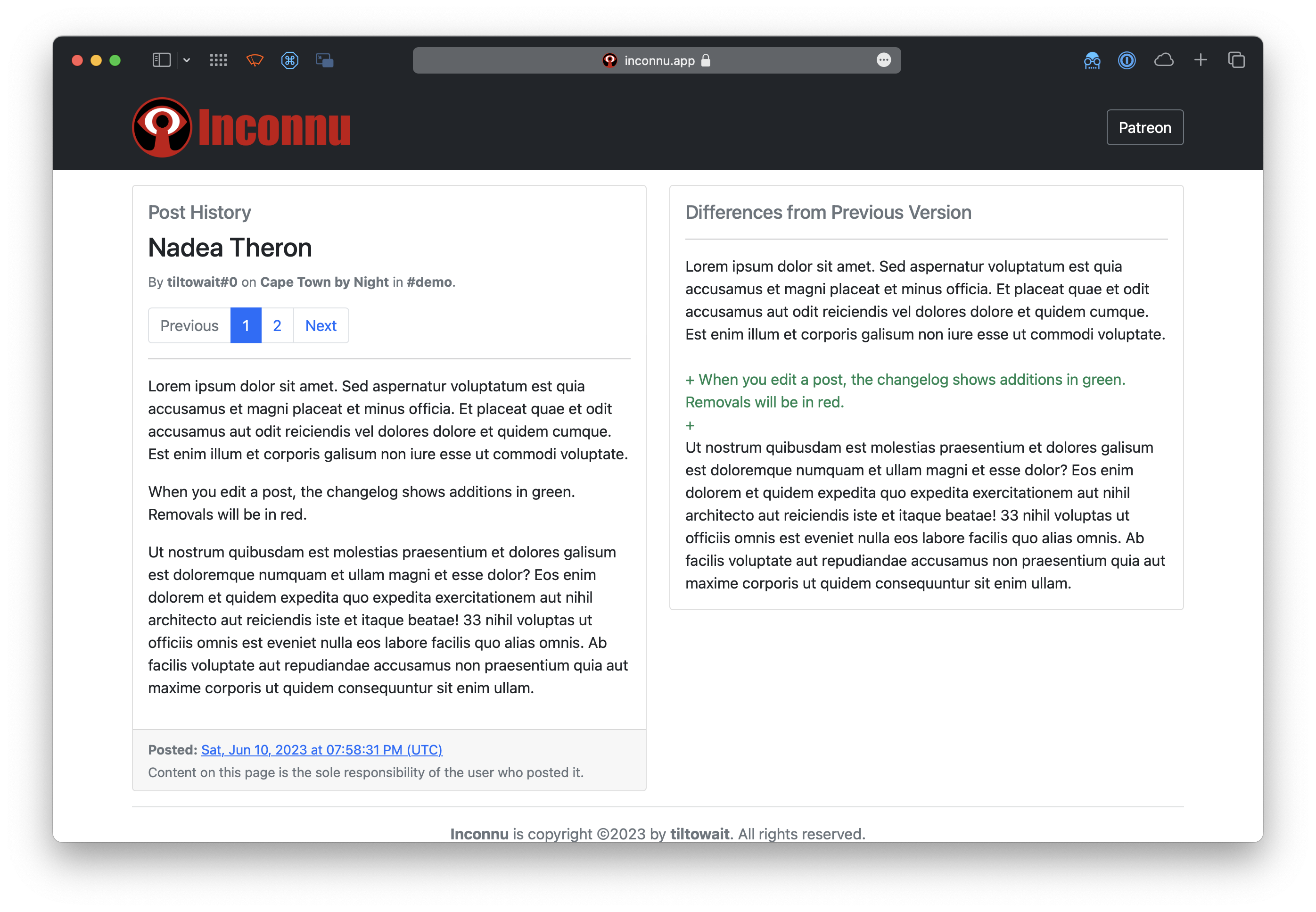The website allows you to view all revisions of a given /post.