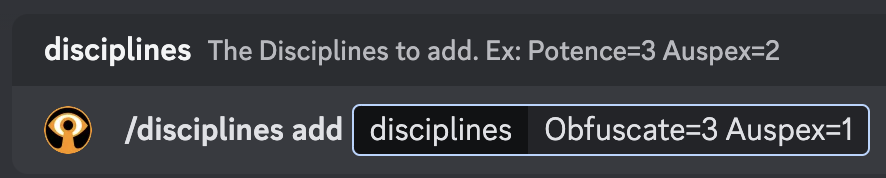 Discord screenshot showing Disciplines add