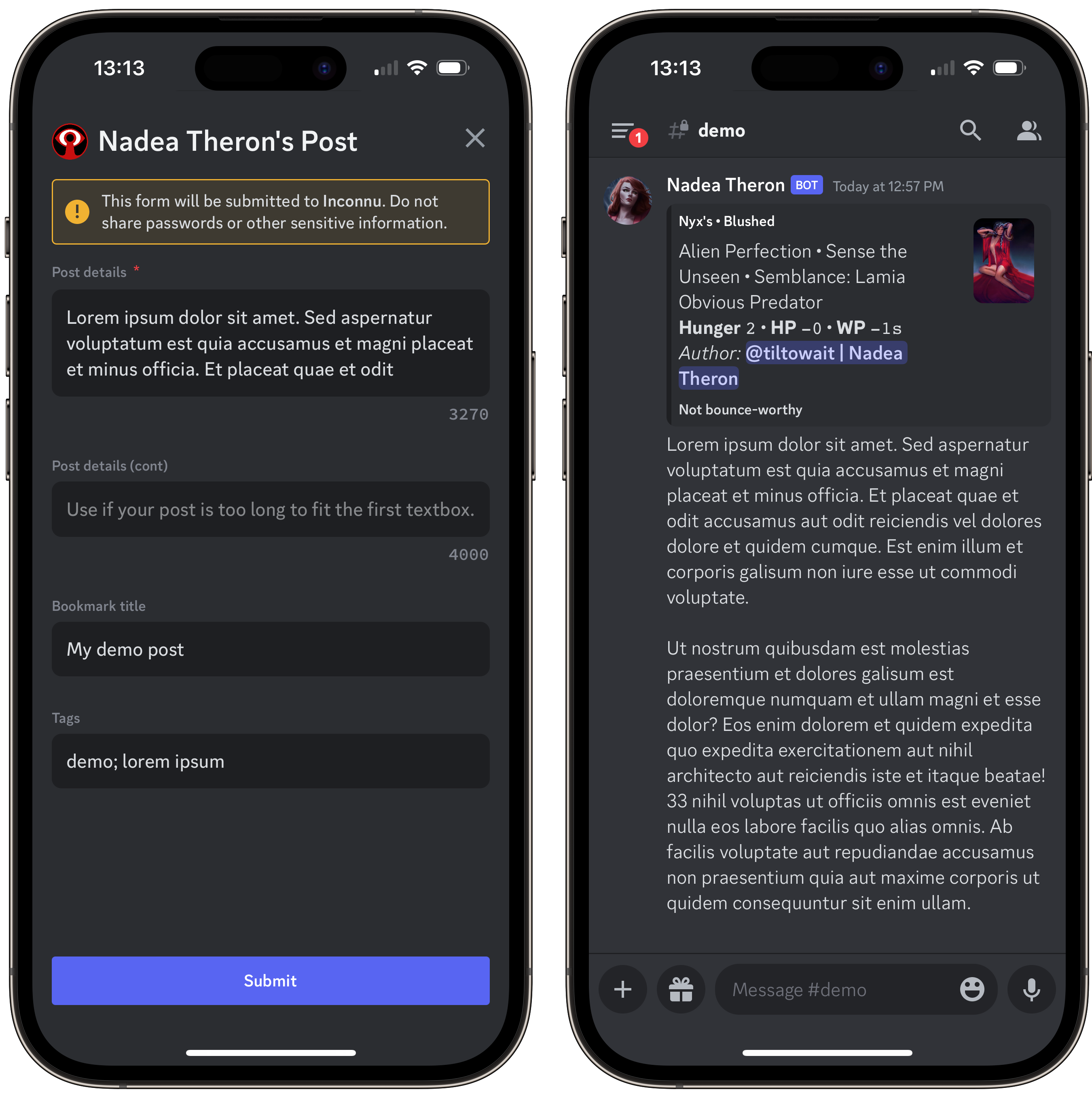 /post uses Discord's modal dialogue.