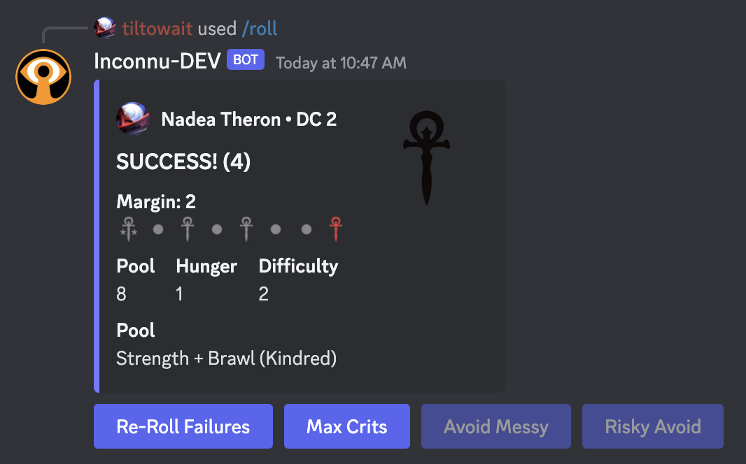 Discord screenshot showing a roll with a specialty